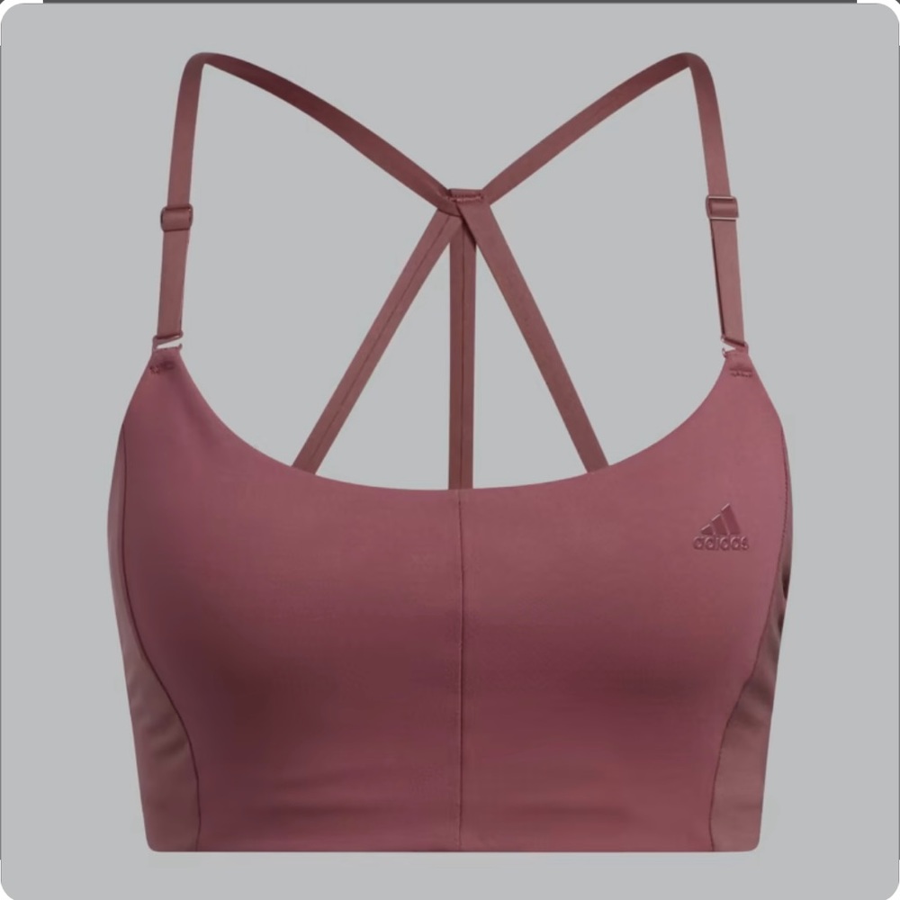 NWT adidas yoga studio light-support 3-stripes bra burgundy size XSDD